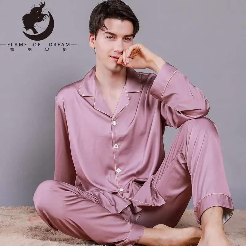 Flame Of Dream Imitation Silk Suit  Silk Thin Sleepwear Home Clothes Men Pajamas Sets 221046