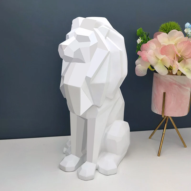 

Desktop Decoration Resin Geometric Lion Statue Abstract Black White Animal Power Figurine Sculpture For Home Living Room Office