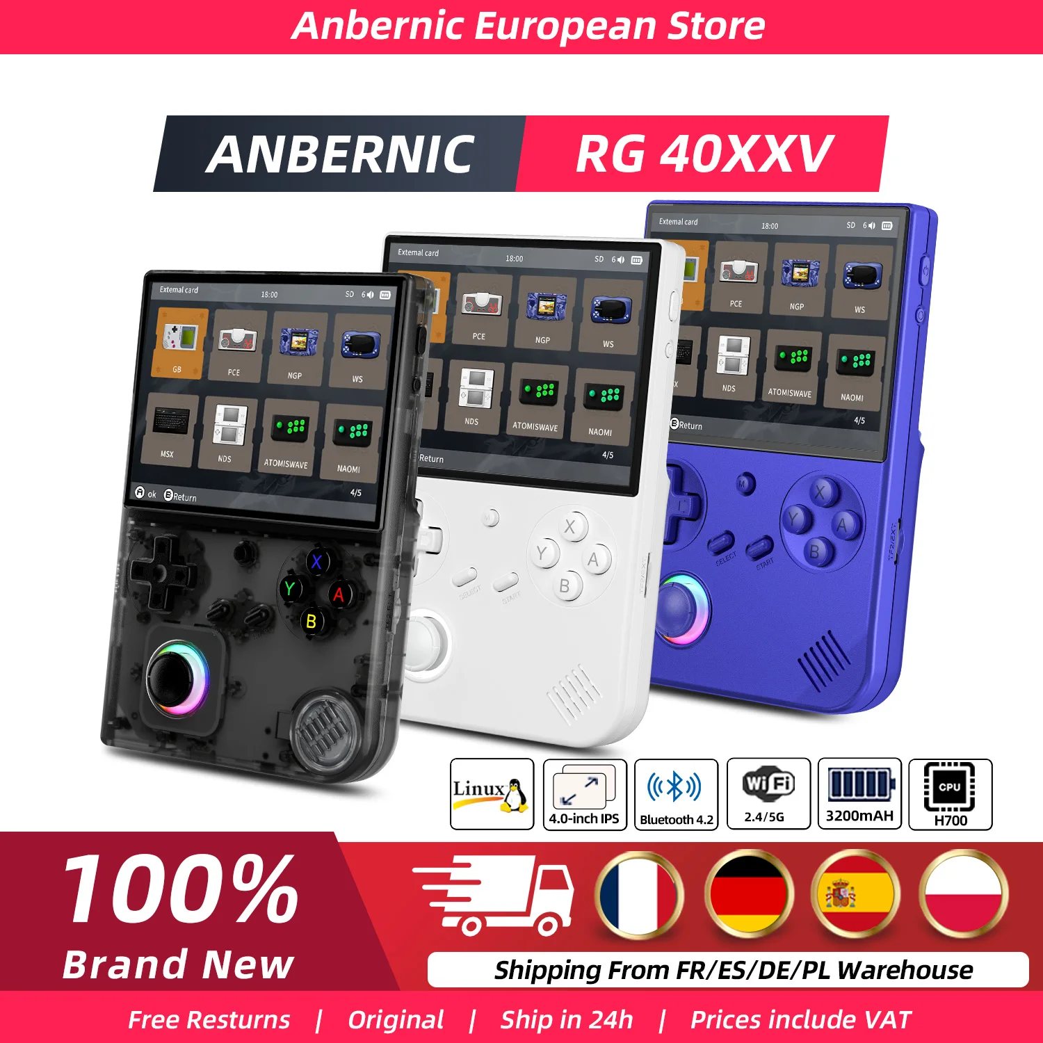 Anbernic RG40XXV Retro Portable Gaming Console 64-bit Linux 4.0-inch IPS Screen Support 5G WiFi Bluetooth HD TV Output RG40XX V