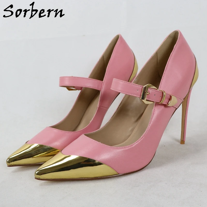 

Sorbern Pink Mary Jane Women Pump Shoes Pointed Toe Buckle Shoe Stilettos High Heel Ol Evening Party Custom Shoe Size 33-48