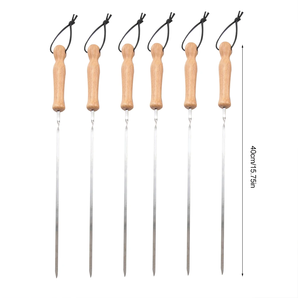 6ШТ 40 см Гриль для барбекю из нержавеющей стали с деревянной ручкой набор