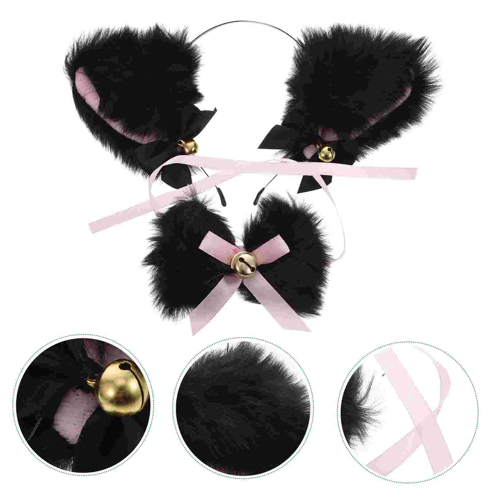 

Ears Headband Cat Ear Cosplay Headdress Furry Animal Women Plushfoxparty Bow Bells Bunny Accessoriesblack White Kitten Cats Hair