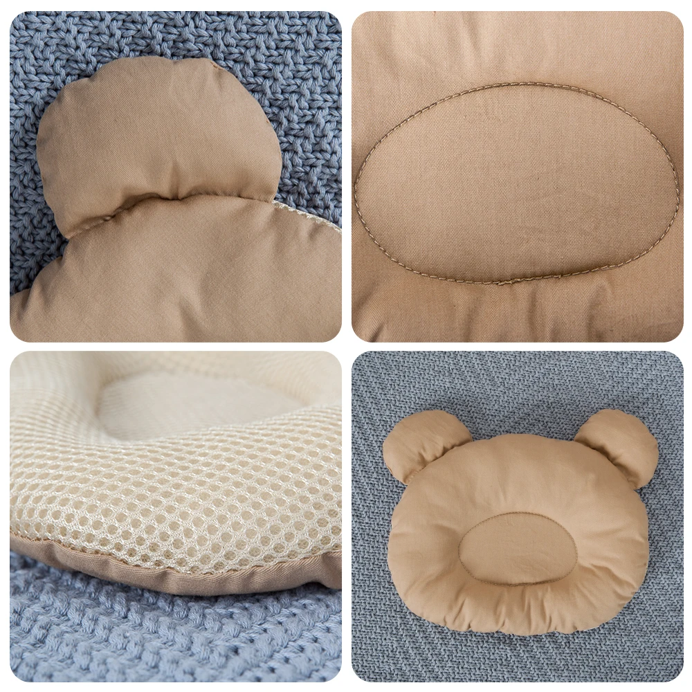 Child Pillow Newborn Sleep Support Concave Nursing Pillow Cute Bear Ear Design White Grid Newborn Baby Pillow Head Cushion images - 6