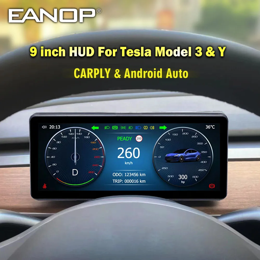 $287.52 EANOP 9' Touch Screen Digital HUD Instrument Performance LCD Panel  for Tesla Model 3 Y Support Wireless Carplay Android Auto