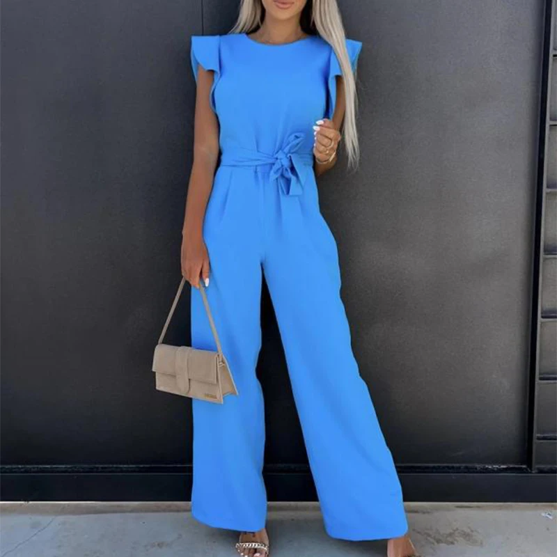 

YEMOGGY Elegant Fashion Women Jumpsuit for Women Jumpsuit 2022 New Lace-up Short Flying Sleeves High Waist Skinny Long Jumpsuit