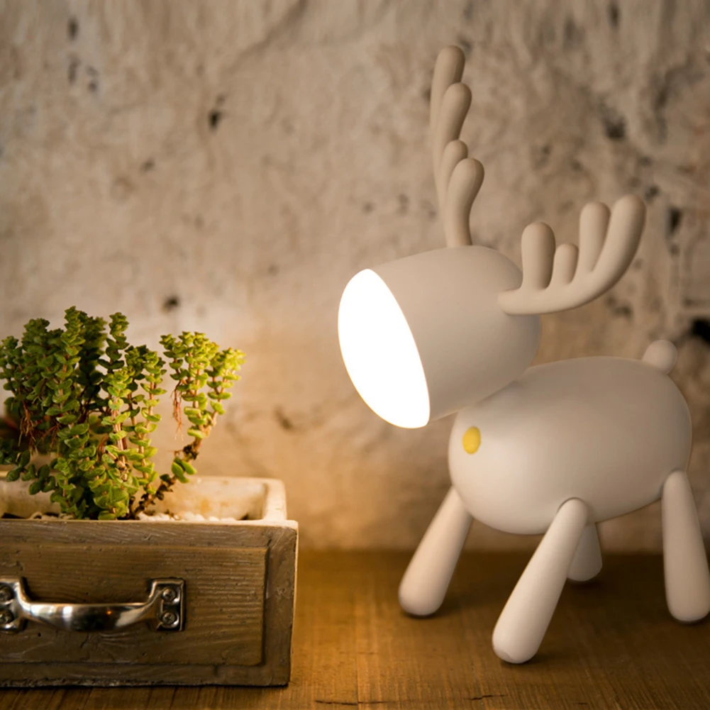 

Cute Cartoon Desk Lamp Elk Deer Rotary Night Light Tail Adjustable Timing USB Lamp Table Kids Bedroom Decor Desktop Decoration