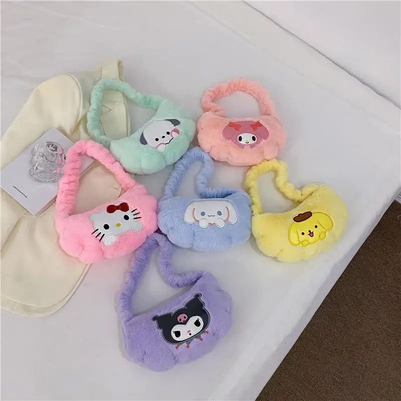 

New Kawaii Sanrio Hellokitty Kuromi Mymelody Cinnamoroll Pochacco Pompompurin Shoulder Bag Handbag Cartoon Gift Toys For Girls