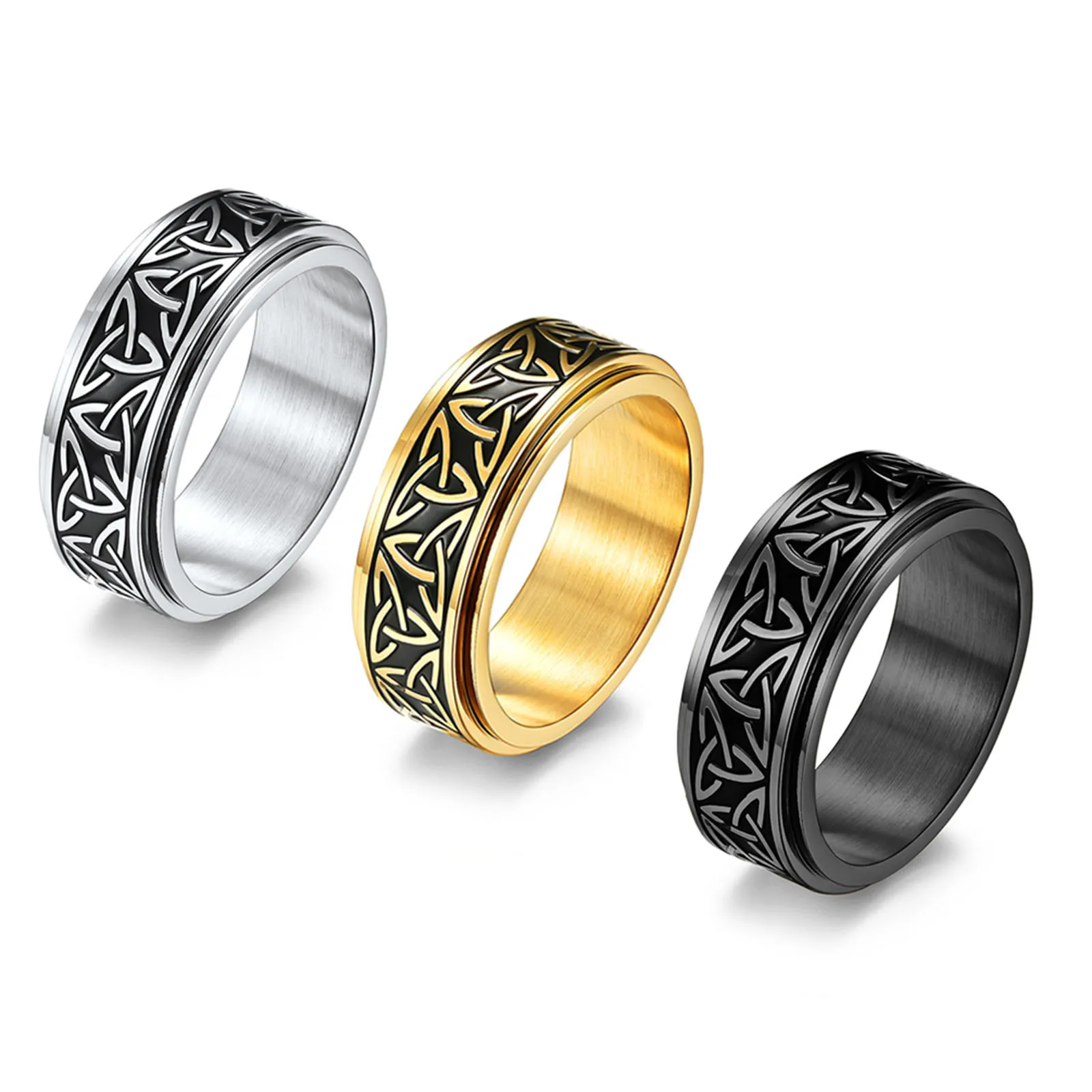 

Vintage Stainless Steel Unadjustable Rings Multicolor Circle Ring Celtic Knot Rotatable Women Men Rings Punk Style Party Jewelry