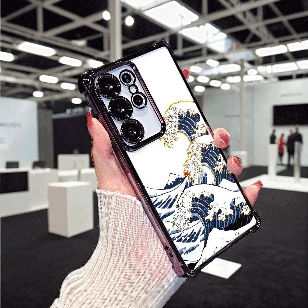 Фото Чехол для телефона с рисунком «Великая волна» и прозрачной окантовкой для Samsung Galaxy S26 S25 S24 S23 S22 S21 Ultra FE Plus 5G A56 A55 A54 A53 A35 №4