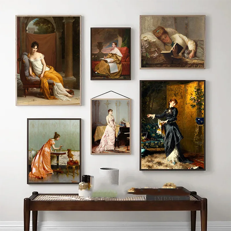 

Vintage Elegant Court Lady Poster Woman Portrait Oil Painting On Canvas Prints Victorian Ladies Aesthetic Room Decor Pictures