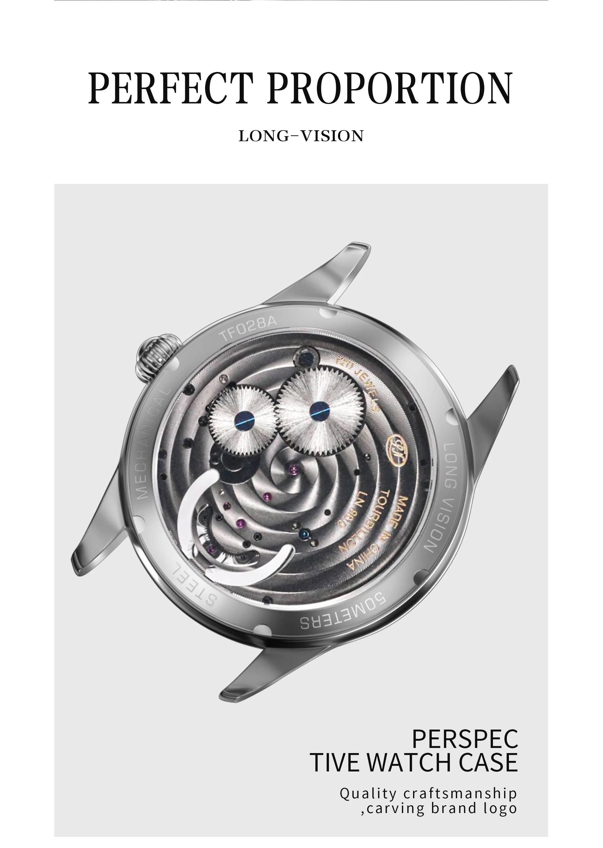 Фото Мужские часы LONG VISION TF028C с турбийоном, из нержавеющей стали 316L, роскошные деловые механические наручные часы №2