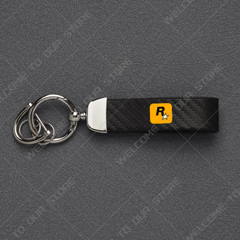 

1 шт. для R Star Logo Rockstar GTA5, красочный стиль из углеродного волокна, брелок для ключей от автомобиля, цинковый сплав, мотоциклетный брелок, украшение