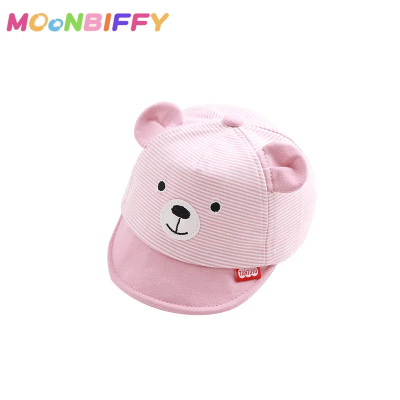 

Cute Cartoon Bear Baby Hat Cap Summer Spring Adjustable Baseball Cap Striped Cotton Kids Sun Hat Baby Boy Girl Hats with Ears