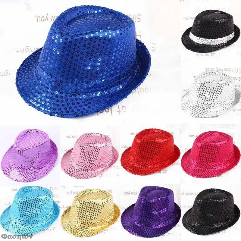 

Fashion Adult Unisex Brilliant Glitter Sequins Hat Dance Show Party Jazz Hat Cap Show Stage Props Beading Caps