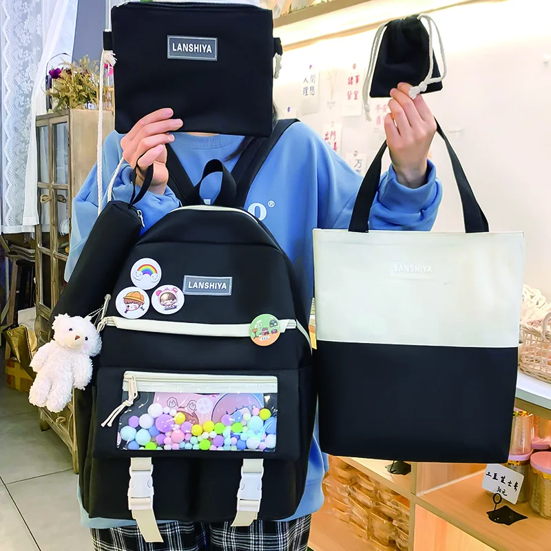 

New Fashion Women Backpack Five Piece Backpacks for Cute Girls Canvas School Bag Large Capacity Rucksack Lady Anti Theft Mochila