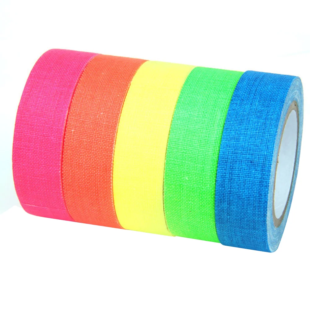 

5 Rolls Neon Cloth Tape Portable Self Adhesive Reactive Glow Tape Super Bright Colorful Tape for Show Ktv Birthday Party