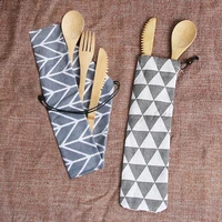 bamboo flatware reusable utensils with storage bag bamboo case travel cutlery set camping utensils fork spoon knifes set