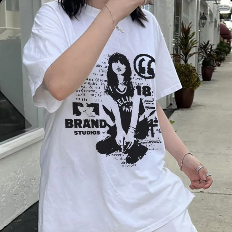 Футболка женская оверсайз с коротким рукавом винтажный топ графическим принтом