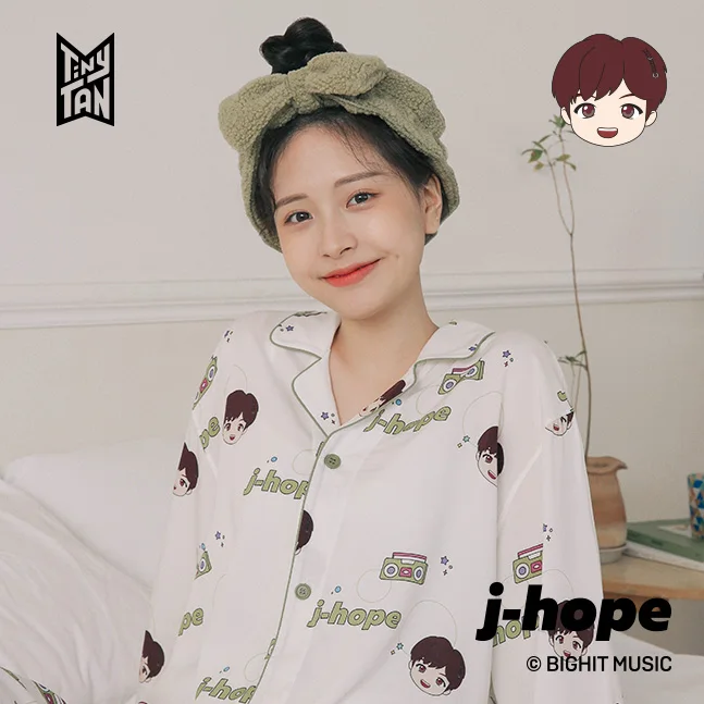 

Милый пижамный комплект bangtan для мальчиков с героями мультфильмов, топ, рубашки, брюки, кавайный домашний костюм, женский весенне-летний кор...