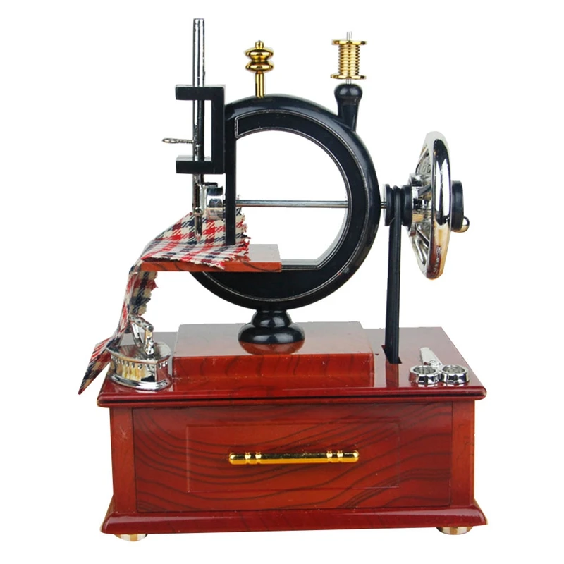 

AT69 -Retro Hand-Cranked Sewing Machine Music Box Musical Case Nostalgic Creative Gifts Home Furnishings Decoration