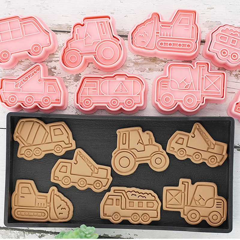 

8 шт./компл. инженерный грузовик, формочки для печенья, пластиковые 3D Мультяшные зеркальные штампы, Кухонная техника для выпечки