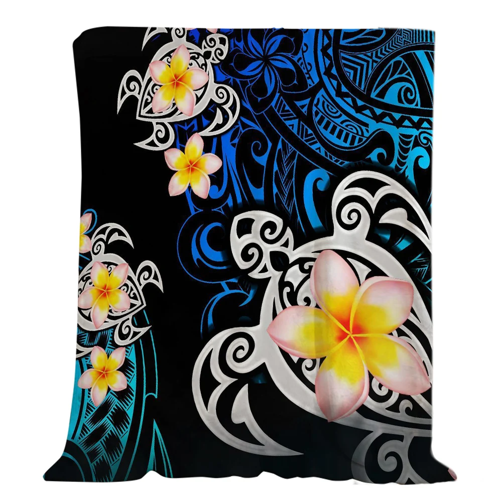 

CLOOCL Polynesia Flannel Blankets Frangipani Turtle Tattoo Pattern Blanket Throw Summer Keep Warm Air Conditioner Quilt