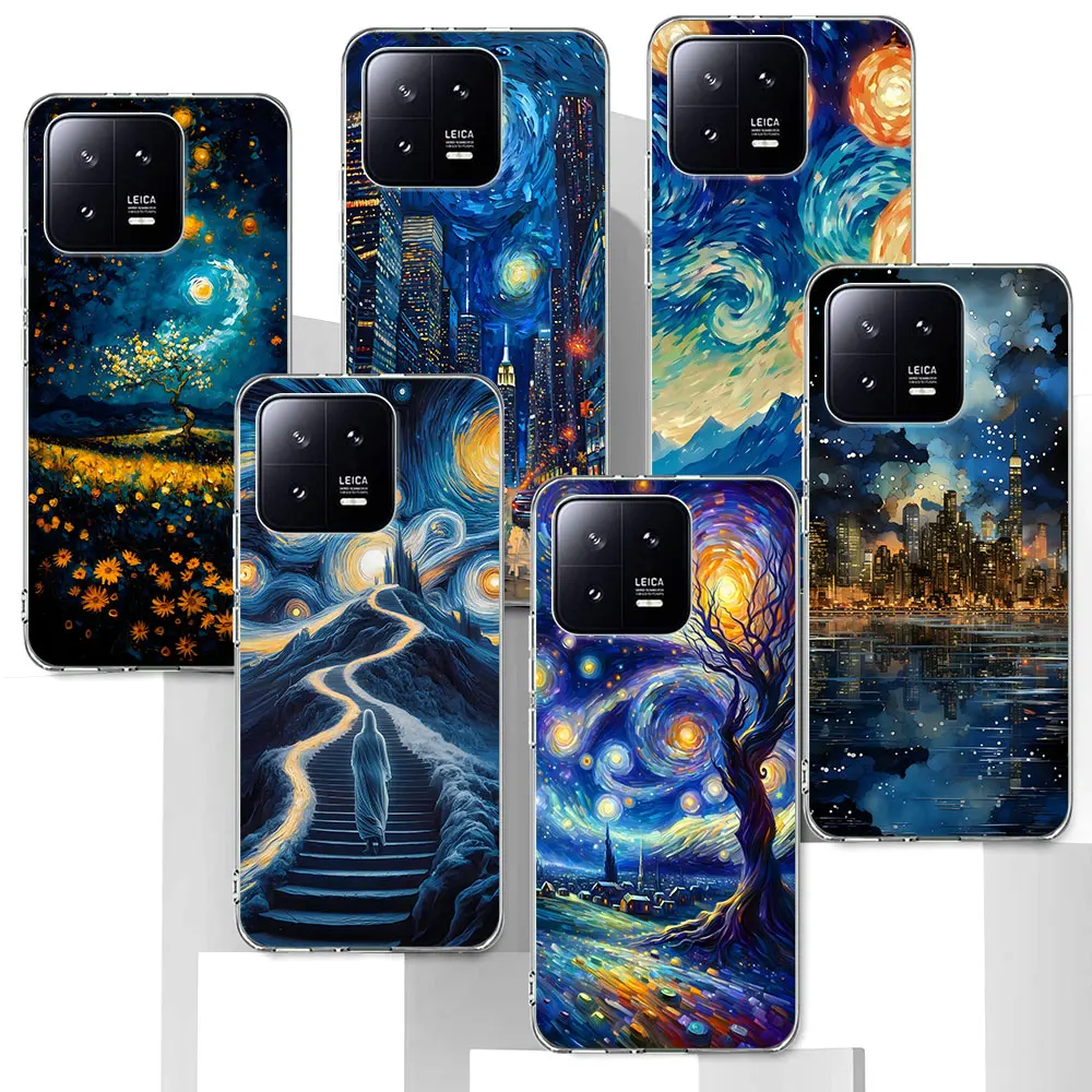 Чехол Van Gogh Starry Night с рисунком маслом для Xiaomi Mi 11T 13 6X A2 12 12X 8 12T 10T A3 CC9E 11 11i Прозрачный