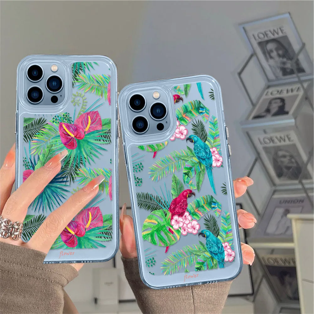 

Flower Bush Capa For Iphone 13 12 Mini 11 Pro Max XS X XR Full Protection Transparent Phone Case