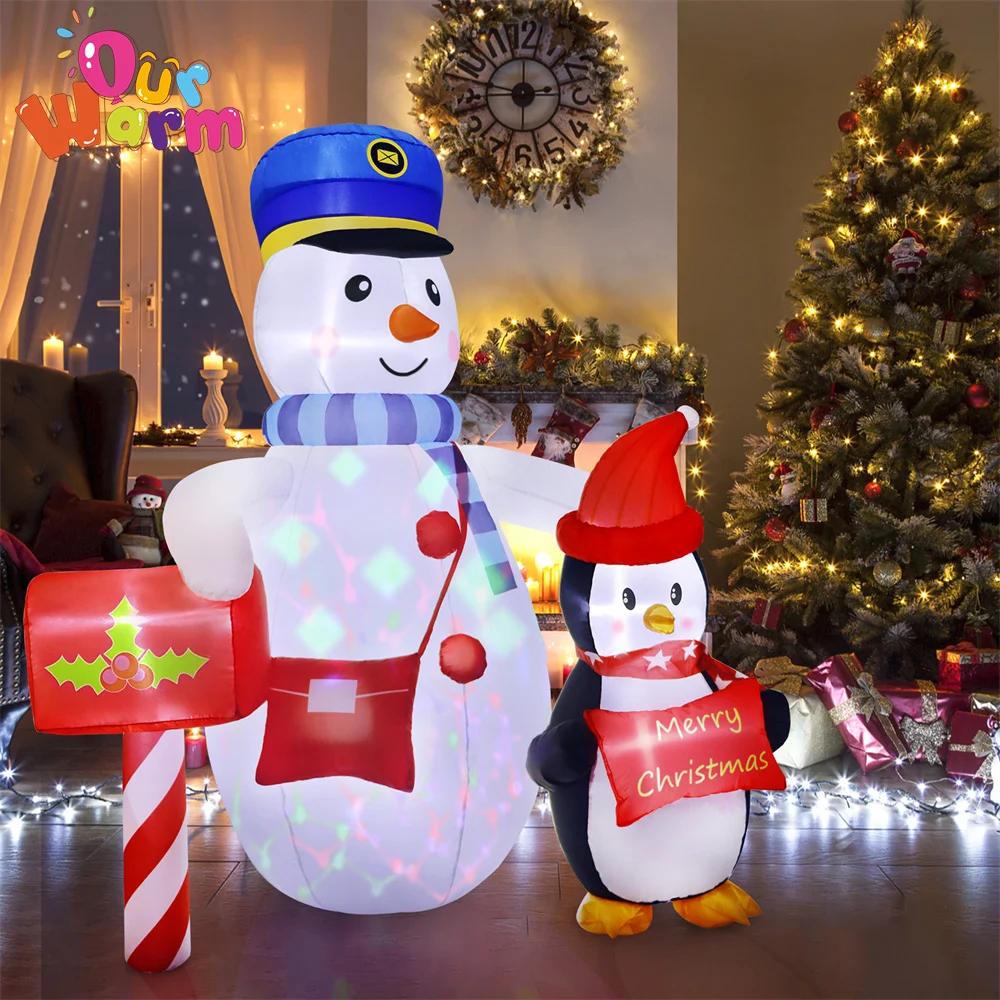 6Ft Christmas Inflatables Snowman Postman Penguin with LED Lights Large Blow-up Yard Decorations for Outdoor Indoor Lawn Garden