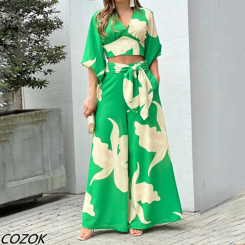 

Autumn New 2023 Print Loose Two Piece Sets Elegant Casual Office Modis Ladies Two Piece Sets