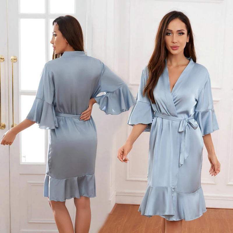Ruffled Robe Satin Robe Bridal Robes Bride Bridesmaid Robes Bride Team Bathrobe Silk Robes for Women Sleepwear Bridesmaid Gift