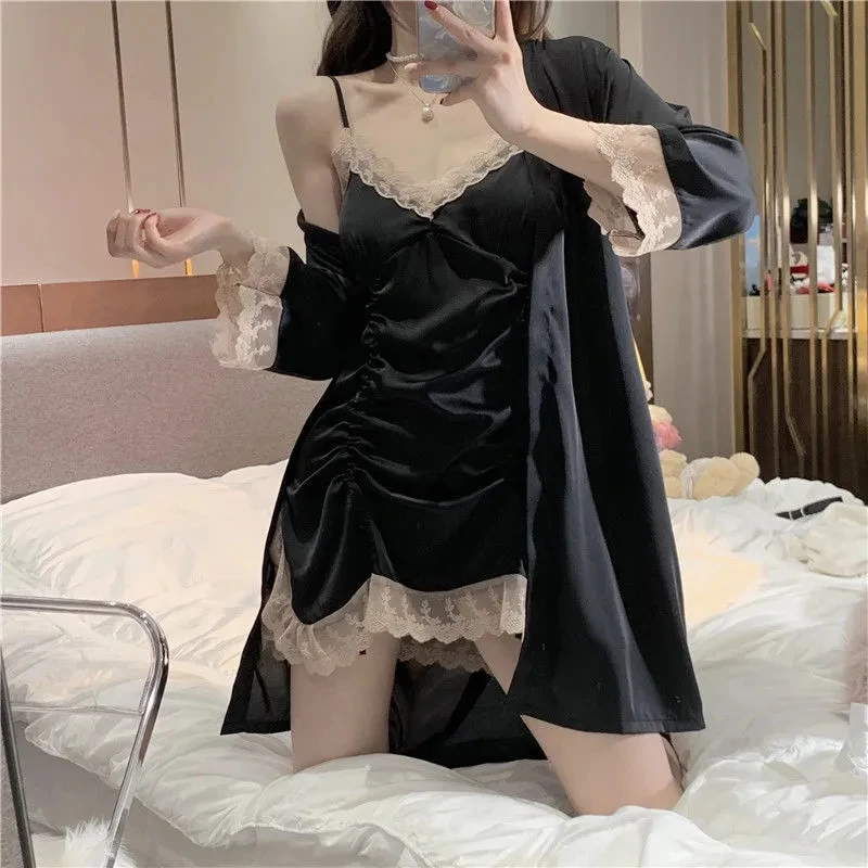 Pajamas For Women Suspenders Lace Nightdress Women'S Summer Thin Section Sexy Lingerie Silk Pajamas Homewear Women'S 2 Piece Set