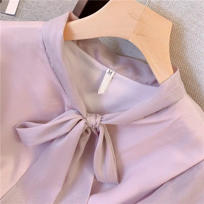 Высококачественная Женская Однотонная рубашка в западном стиле с бантом Женский