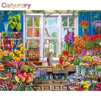 gatyztory diy painting by numbers flower shop landscape oil painting handpainted drawing on canvas acrylic painting home decor