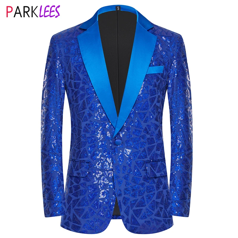 

Мужские синие блейзеры-смокинги с треугольными блестками, приталенный стильный костюм на одной пуговице, пиджак, вечерние, свадебная одежда для певцов 3XL