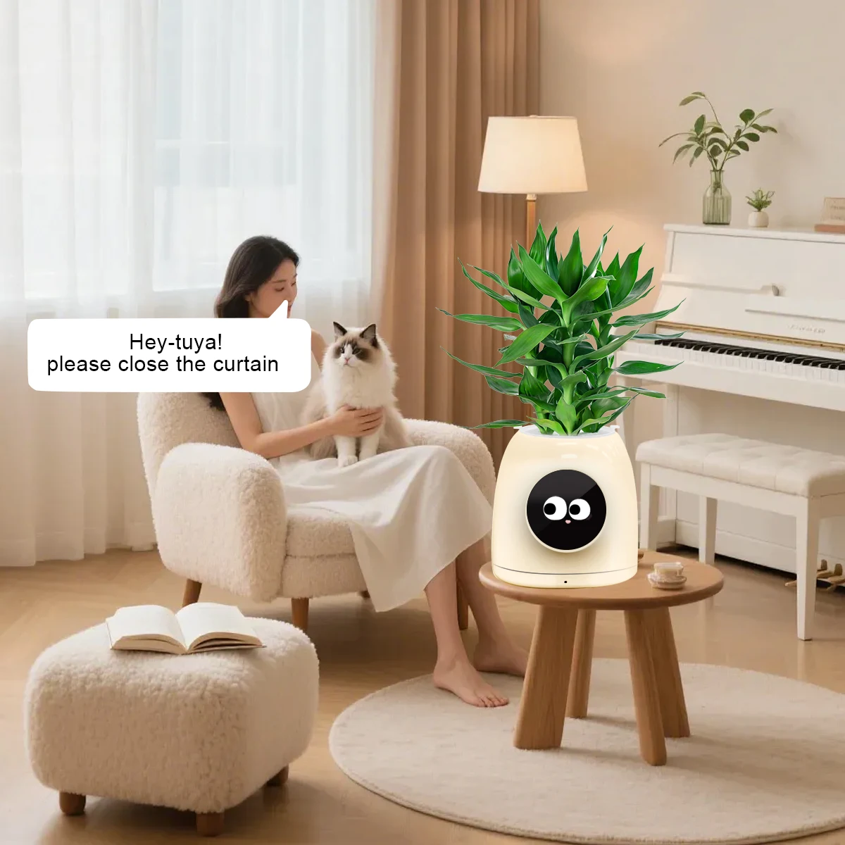 Фото Умный цветочный горшок LINCUKOO Tuya Smart AI Flower Pot Gen1 для рабочего стола с поддержкой WiFi, расширенной поддержкой голосового чата с ИИ ChatGPT Gemini и возможностью подключения к устройствам Tuya. №4