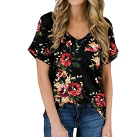 2022 new spring and summer womens v neck printed t shirt loose casual top female lady