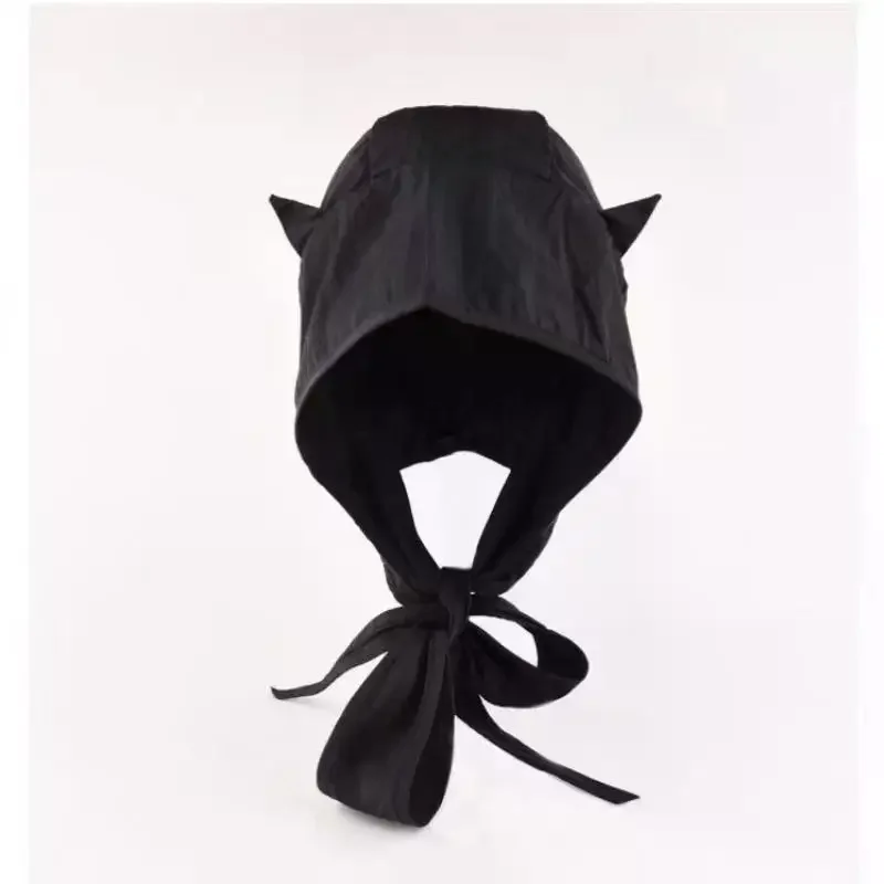 Фото Быстросохнущий солнцезащитный козырек Little Devil Strap для женщин, тонкая повязка на голову с защитой ушей, шапка с милыми кошачьими ушками, визуально уменьшающая лицо №4