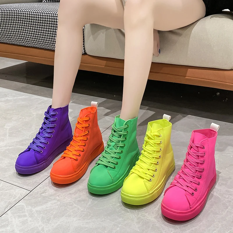 

High Top Sneakers Women Vulcanize Shoes Basket Femme Candy color Canvas Shoes Woman Lace Up Trainers Women Tenis Feminino Casual