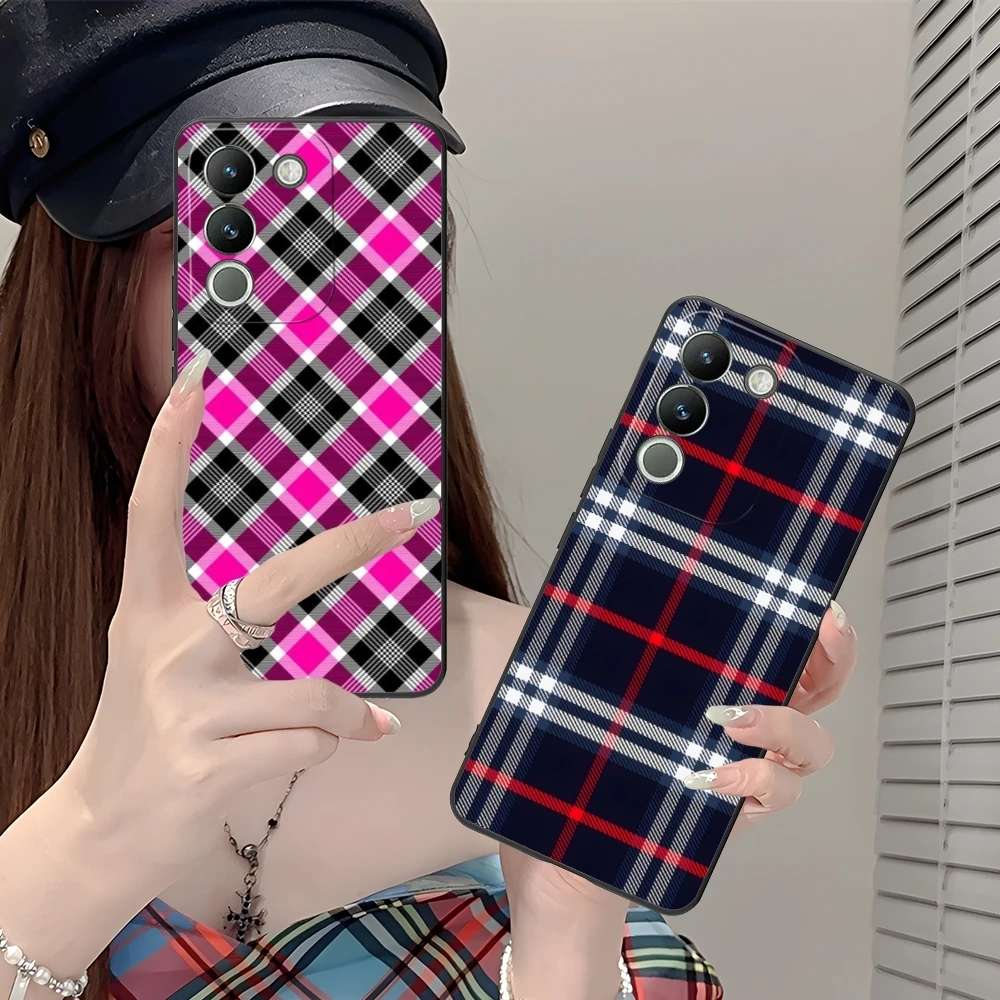 Lattice Grid Texture Mobile Cell Phone Case for VIVO Y95 Y93 Y31 Y20 V19 V17 V15 Pro X60 NEX Black Soft Cover Shell