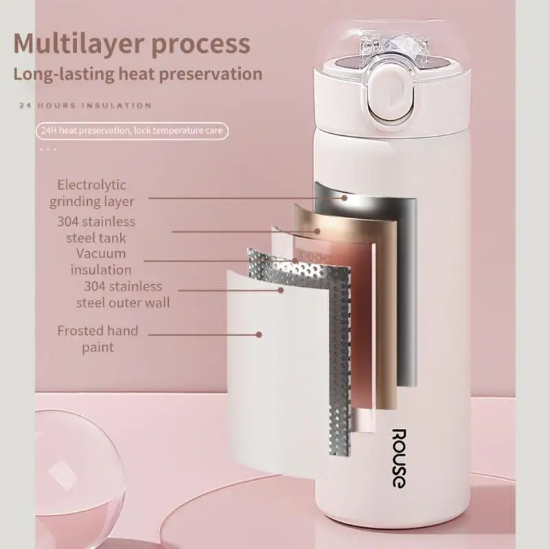Cup Stainless Steel Insulation Cup Female Straw Large Capacity Sport Bouncing Cup Modern Simple Cup