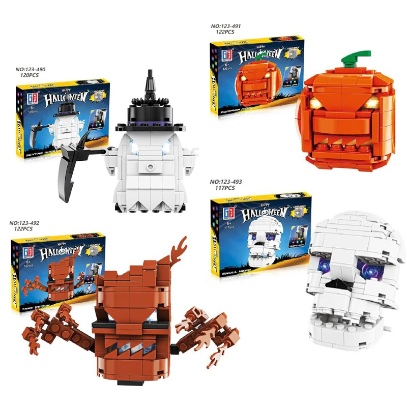 

New Creative Halloween Pumpkin Head Building Block MOC Tree Monster With Light Sets Bricks Sets Halloween Toys Children Gifts