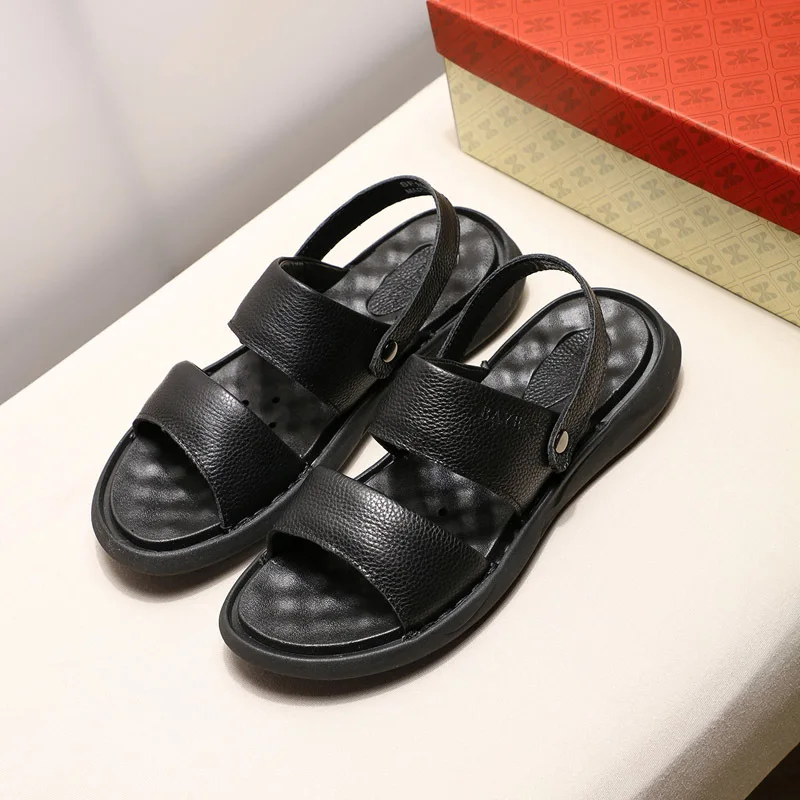 

Мужские сандалии из бычьей кожи, летняя модная мужская пляжная обувь, уличные Повседневные тапочки, модные мужские тапочки, размер 39-44