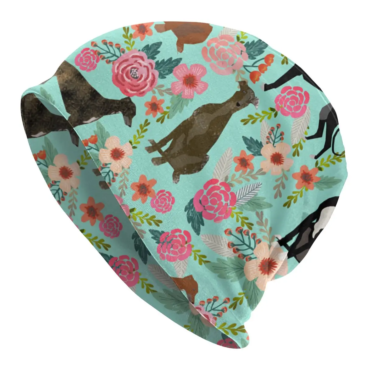 

Greyhound Floral Cute Dog Mint Slouchy Beanie Men Women Unisex Hippie Winter Warm Skullies Beanies Hat Adult Knit Bonnet Cap