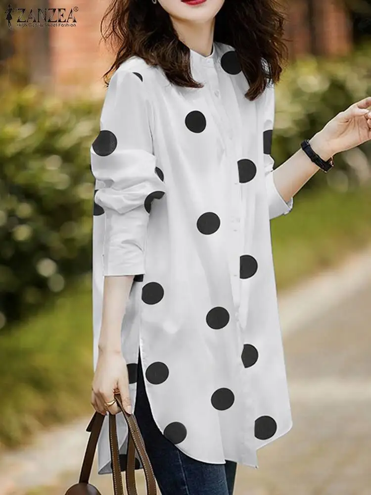 

Vintage Printed Polka Dots Tops Women Spring Blouse 2022 ZANZEA Casual Long Sleeve Shirt Female O Neck Blusa Female Button Tunic