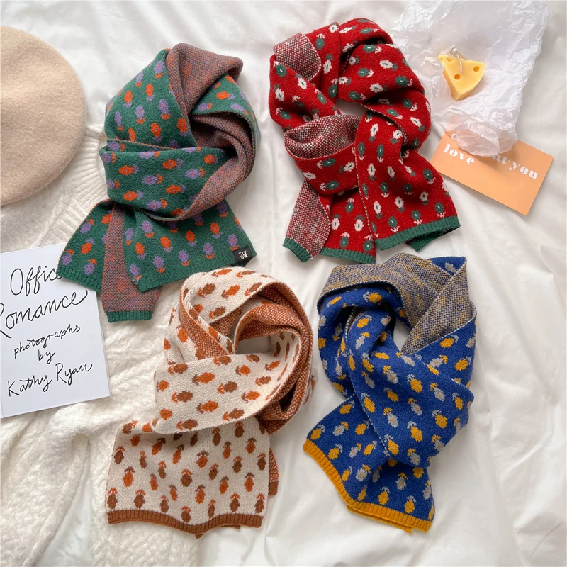 

New Winter Knitted Scarf for Women Luxury Warm Cashmere Skinny Neckercheif Female Long Neck Tie Woolen Yarn Scarves Foulard 2022