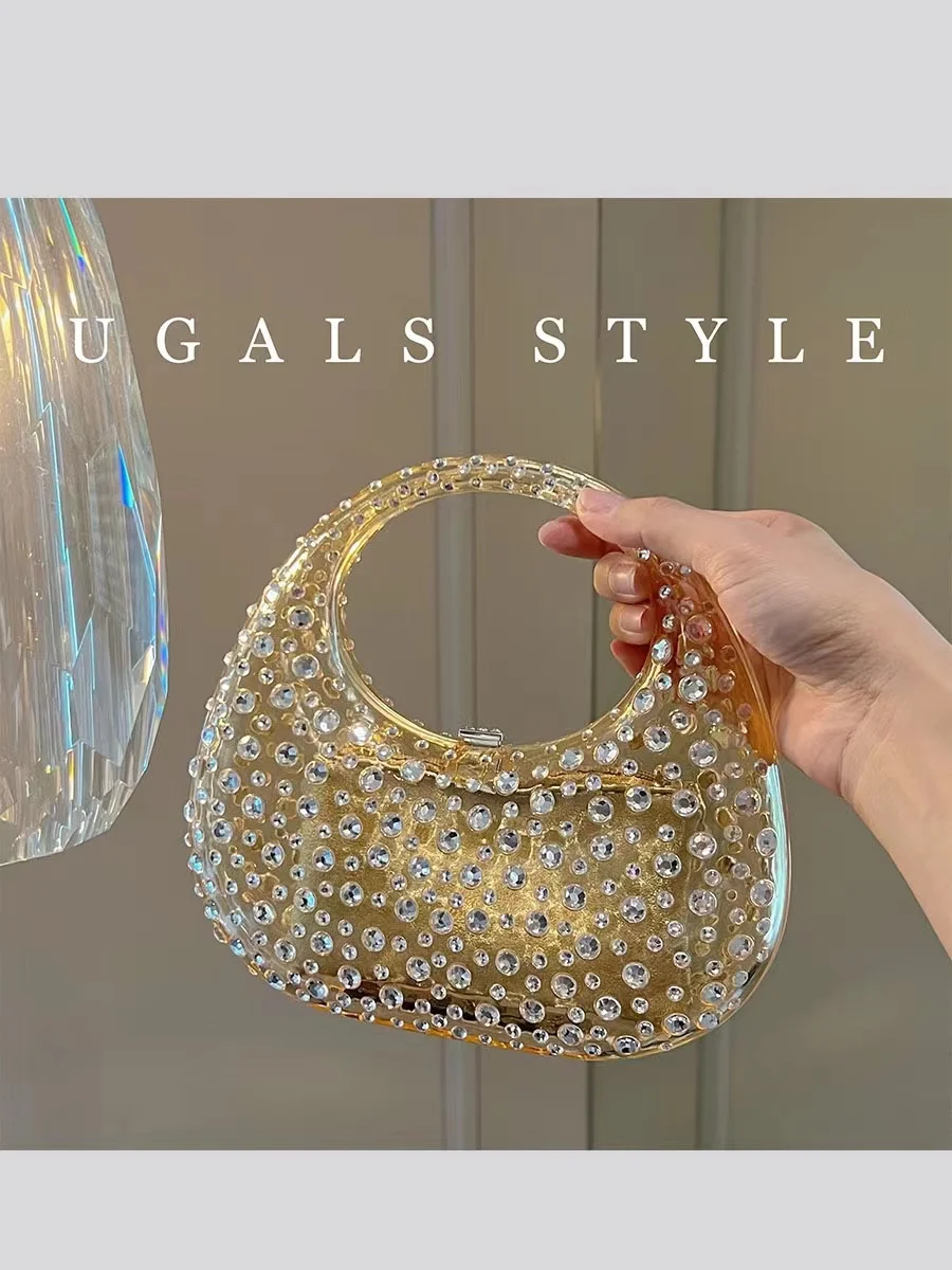 Luxury Designer Transparent Acrylic Handbag Crystal Shiny Rhinestone Diamond Evening Bag Wedding Party Clutch Purse Shoulder Bag