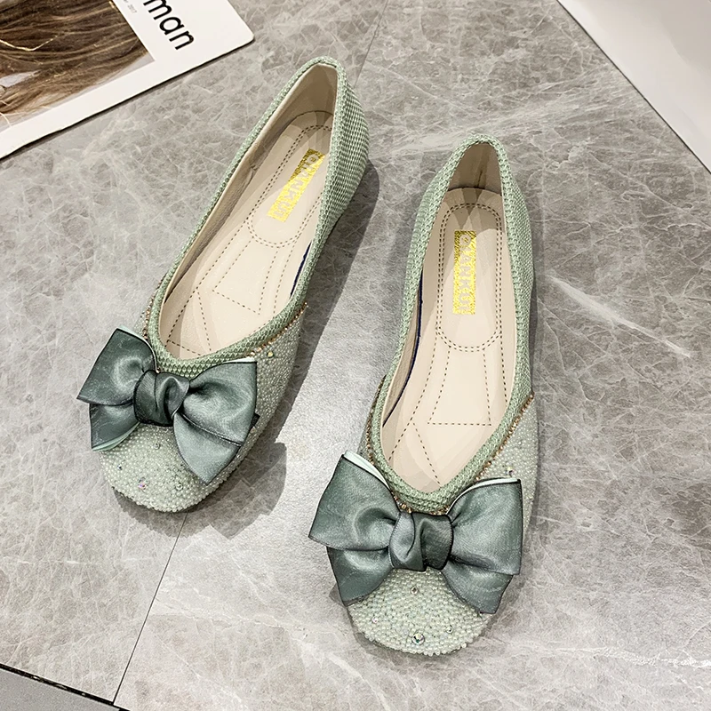 

Net Red Single Shoes Women's 2022 Spring New Bow Tie Shallow Mouth Square Head Fairy Wind Low-heeled All-match Beanie Shoes