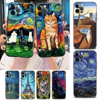 3d retro oil painting van gogh cat phone case for iphone 5 6 s 7 8 plus se 3 2020 11 12 13 pro xs max mini xr x case soft cover