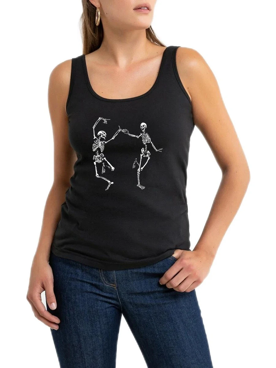 

Cottagecore Aesthetic Skeleton Fairy Grunge Dance Together Design Tank Tops Women's Gothic Cotton Sexy Sleeveless Tee Shirts
